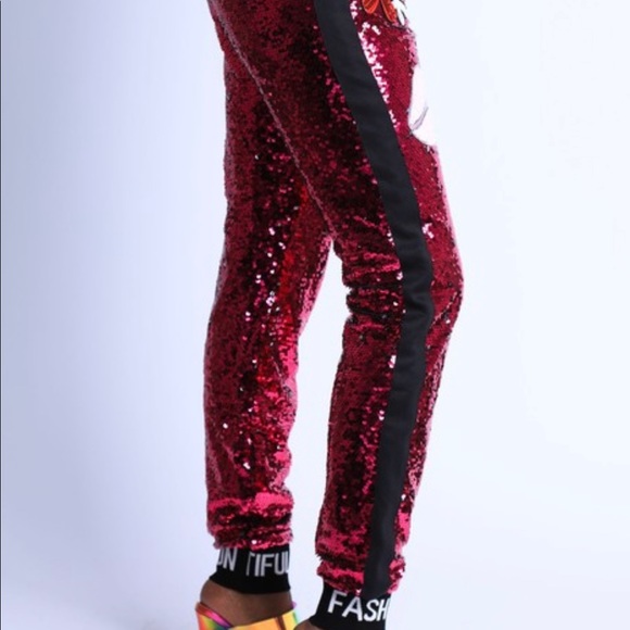 Sequin Fuchsia Jogger Pants - Picture 2 of 3